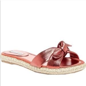 Tabitha Simmons Heli rose leather metalic knotted slide sandals. Size 39